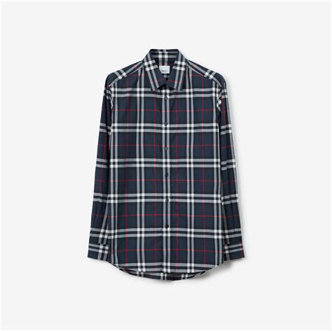 navy blue button down burberry poplin|Check Cotton Shirt in Navy .